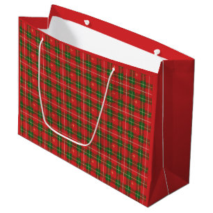 Christmas Red Green Stars Plaid Large Gift Bag