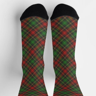 Christmas red green tartan plaid diagonal pattern socks