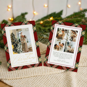 Christmas Red Green Tartan Plaid Family Photo Gold