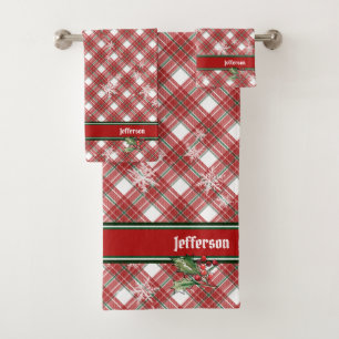 Christmas Red Green Tartan Plaid Name Template Bath Towel Set