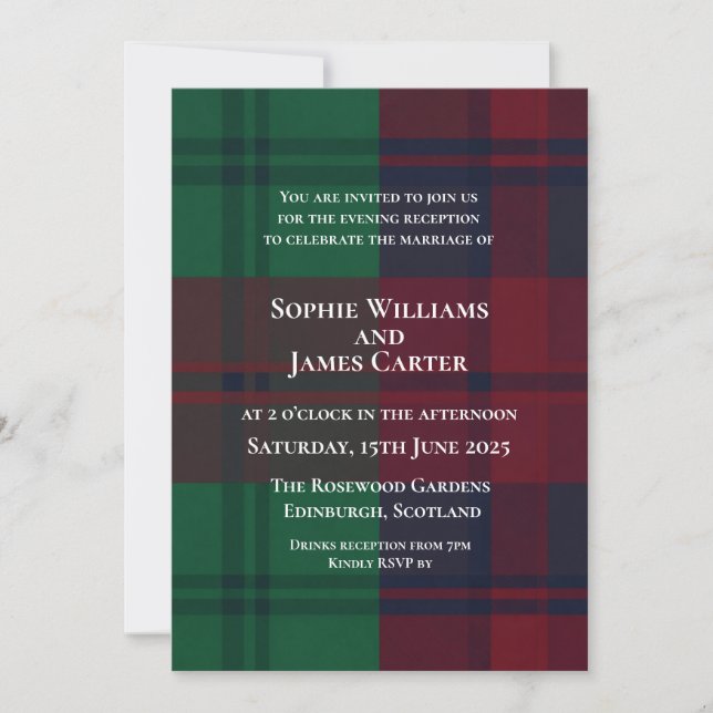 Christmas Red Green Tartan Plaid Wedding Invitation (Front)