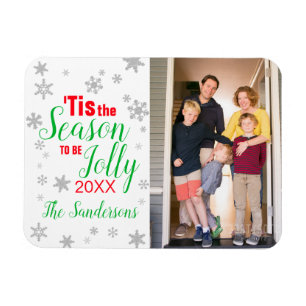 Christmas Red Green Tis the Season Snowflake Magnet