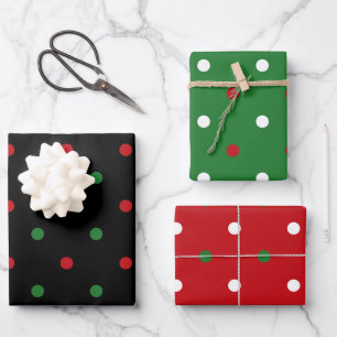 Christmas red green white black polka dots pattern wrapping paper sheet