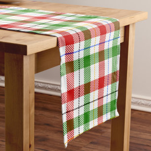 Christmas Red Green White Flannel Plaid Design Short Table Runner