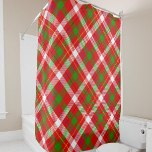 Christmas Red Green White Flannel Plaid Design  Shower Curtain
