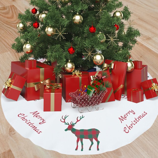Christmas red green white reindeer buffalo plaid brushed polyester tree skirt (Creator Uploaded)