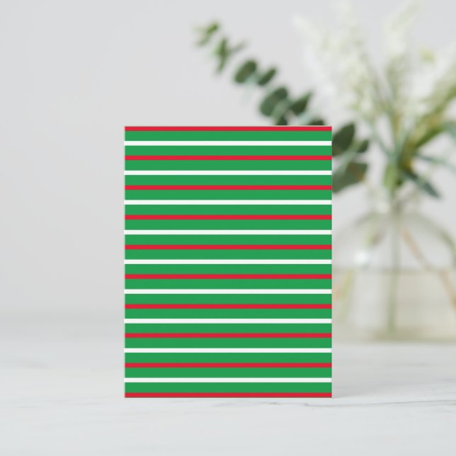 Christmas Red green white stripes pattern holiday Postcard (Standing Front)