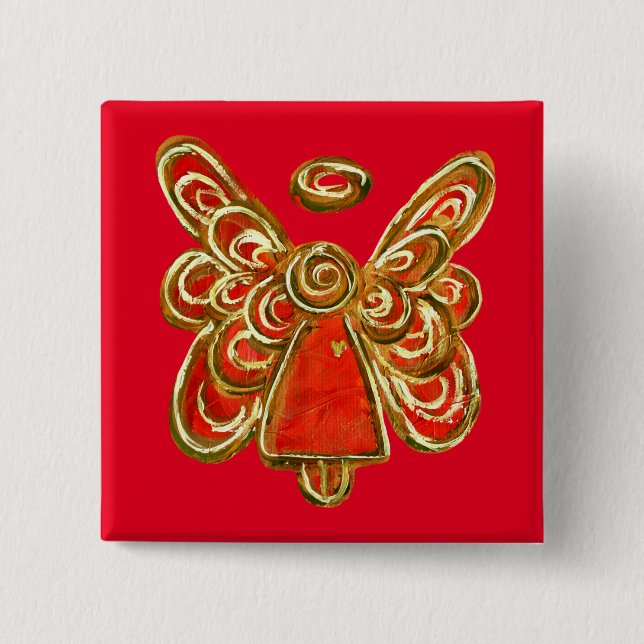 Christmas Red Guardian Angel Art Custom Pin Button (Front)