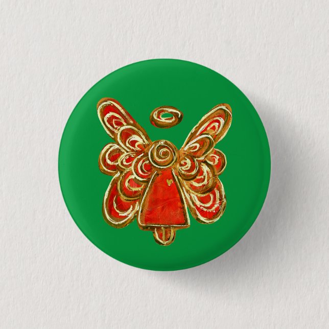Christmas Red Guardian Angel Art Custom Pin Button (Front)