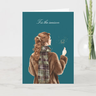 Christmas Red Hair Girl Sparkler Celebration Card