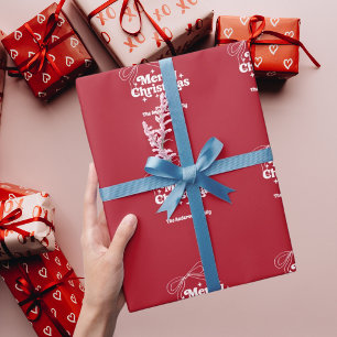 Christmas red hand-drawn bow retro wrapping paper