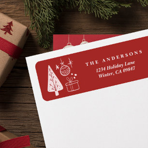 Christmas Red Hand Drawn Doodles Address Labels