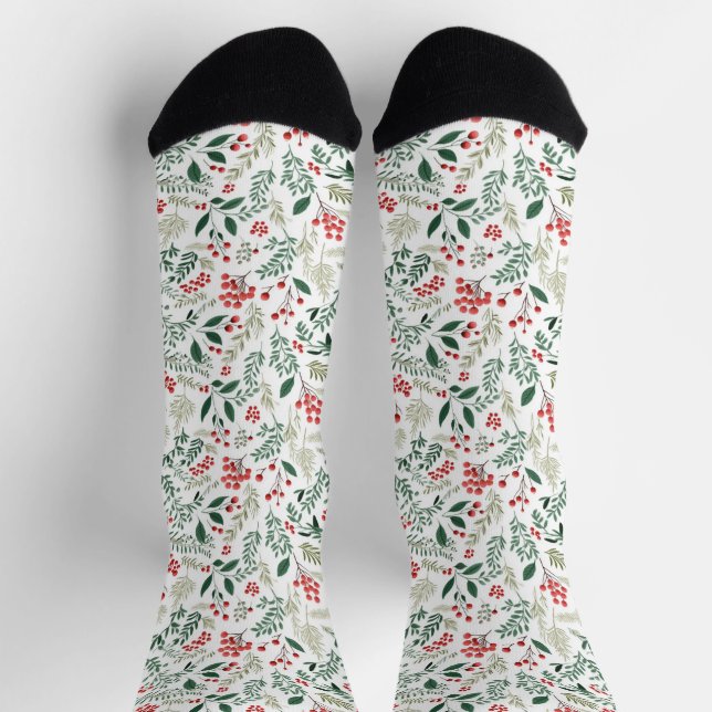 Christmas Red Holly Berries Socks (Top)
