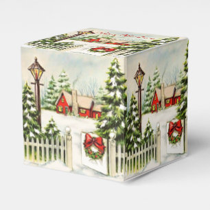 Christmas Red House Lantern Pine Trees Favour Box