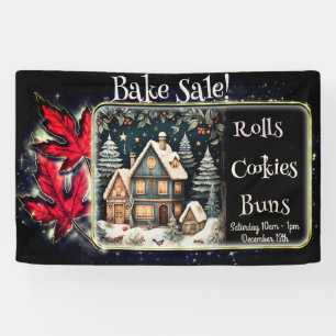 Christmas Red Leaves Snowy Village Bake Sale Banner