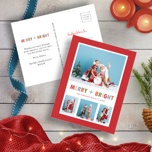 Christmas Red Merry and Bright Photo Collage Holiday Postcard