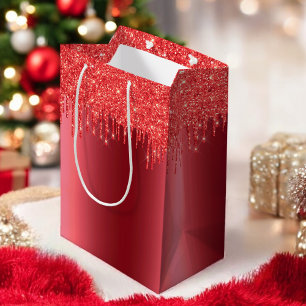 Christmas Red Metallic Dripping Glitter Gift Bag