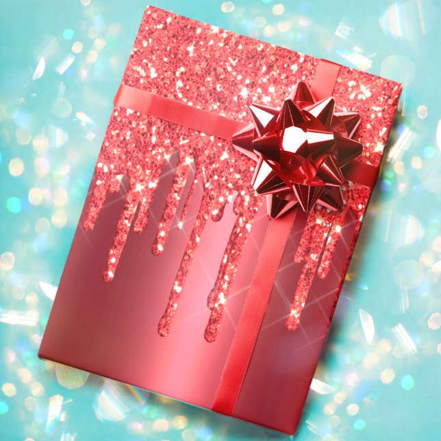 Christmas Red Metallic Dripping Glitter Holiday Wrapping Paper (Creator Uploaded)