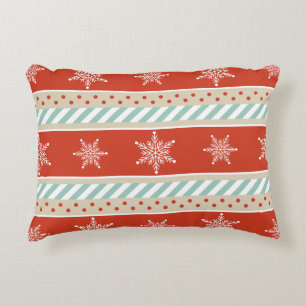 Christmas Red Mint Stripes Snowflake Pattern Decorative Cushion