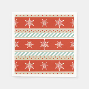 Christmas Red Mint Stripes Snowflakes Pattern Napkin