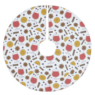 Christmas red mulled spicy wine drawing brushed polyester tree skirt