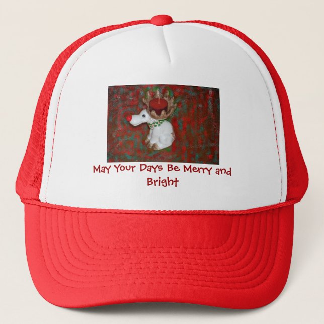 Christmas Red Nose Reindeer Moose Trucker Hat (Front)
