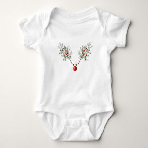 Christmas Red Nosed Reindeer Pine Berries Baby Bodysuit