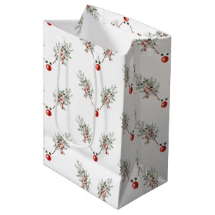 Christmas Red Nosed Reindeer Pine Berries  Medium Gift Bag