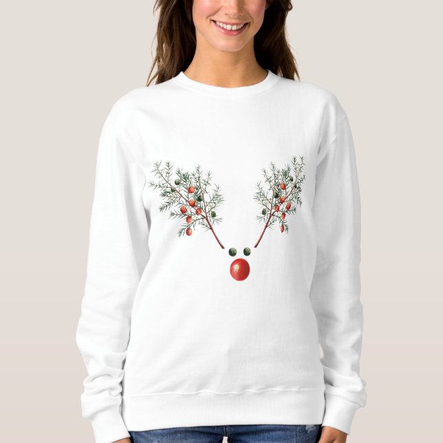 Christmas Red Nosed Reindeer Pine Berries Sweatshirt (Front)
