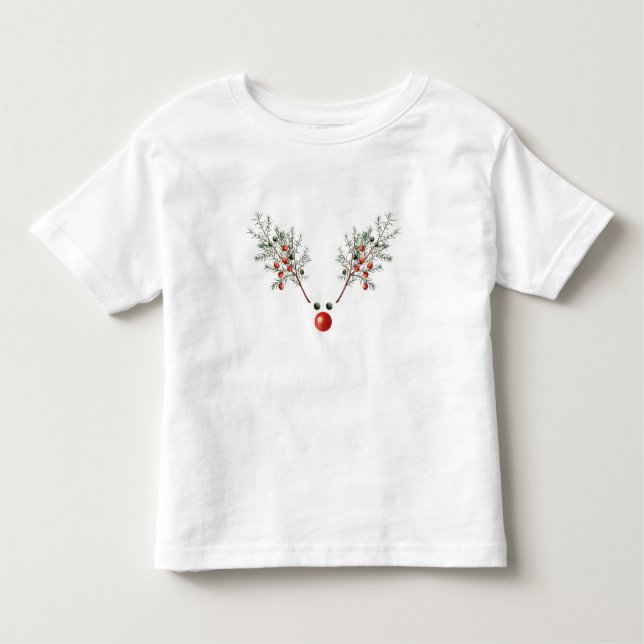 Christmas Red Nosed Reindeer Pine Berries Toddler T-Shirt (Front)