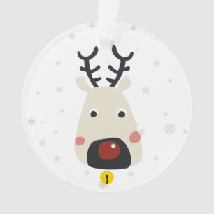 Christmas red-nosed reindeer w/ snowflakes & name ornament