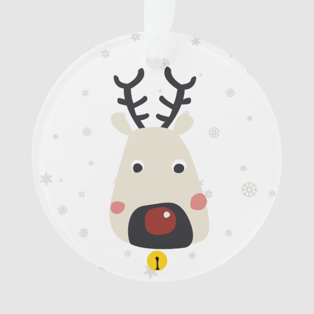 Christmas red-nosed reindeer w/ snowflakes & name ornament (Front)
