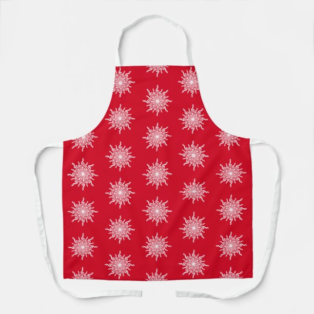 Christmas Red Ornamental G-Clef Snowflake Pattern Apron (Front)