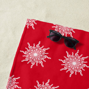 Christmas Red Ornamental G-Clef Snowflake Pattern Beach Towel