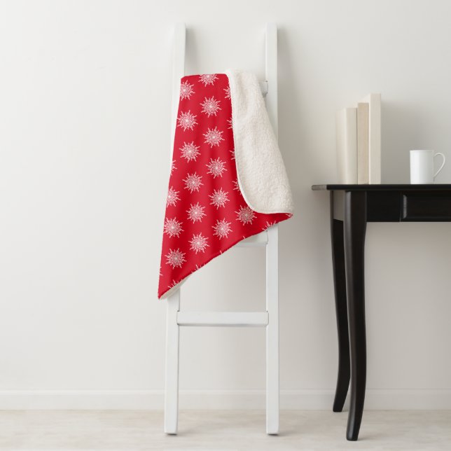 Christmas Red Ornamental G-Clef Snowflake Pattern Sherpa Blanket (In Situ)