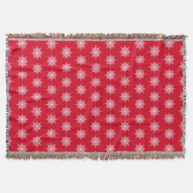 Christmas Red Ornamental G-Clef Snowflake Pattern Throw Blanket (Front)