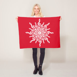Christmas Red Ornamental Monogram G-Clef Snowflake Fleece Blanket
