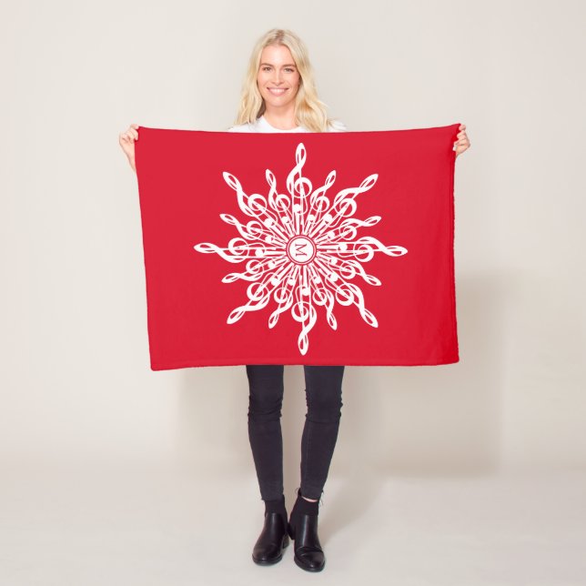 Christmas Red Ornamental Monogram G-Clef Snowflake Fleece Blanket (In Situ)