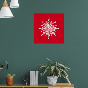 Christmas Red Ornamental Monogram G-Clef Snowflake Poster
