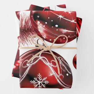 Christmas Red Ornaments Gift Wrap, Holiday Gift Wrapping Paper Sheet