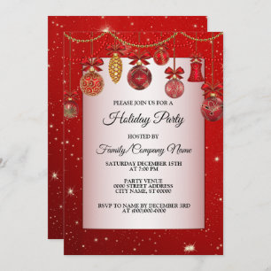 Christmas Red Ornaments Holidays Sparkle Elegant Invitation