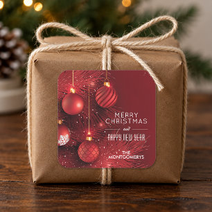 Christmas Red Ornaments Square Sticker