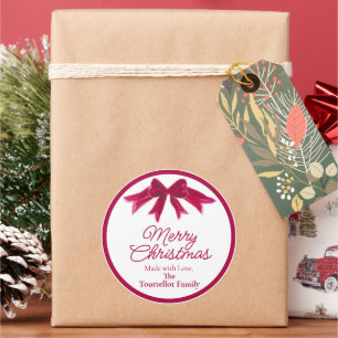Christmas Red Painted Bow Homemade Made With Love Classic Round Sticker