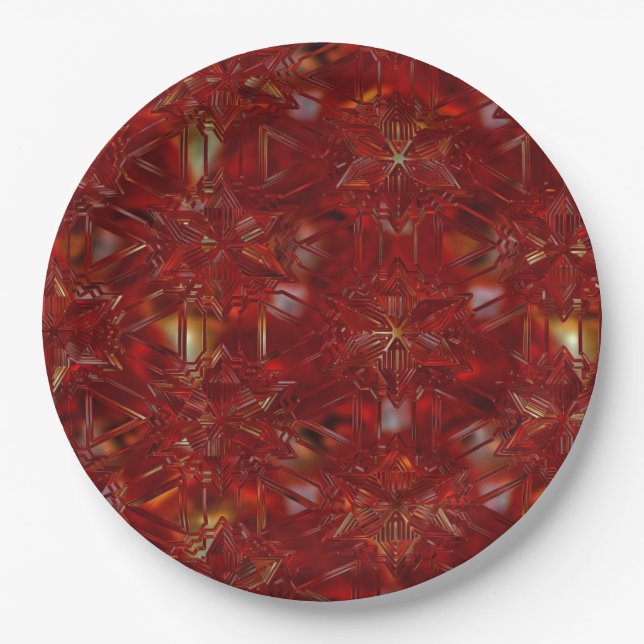 Christmas Red Pattern Luxury Holidays Paper Plate (Front)
