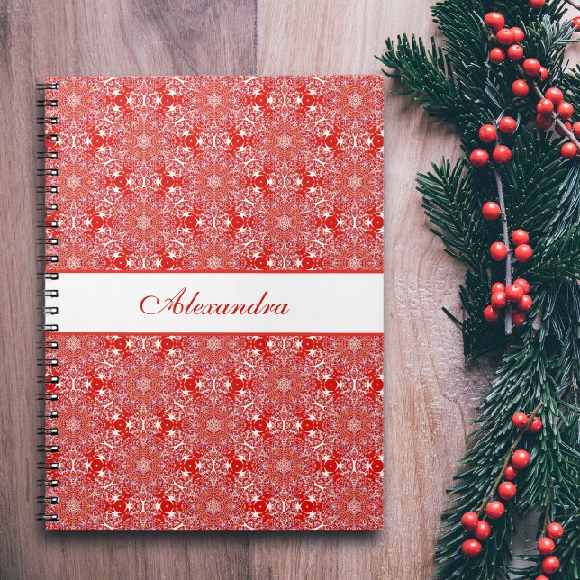 Christmas Red Pattern Snowflake Personalised Notebook (Creator Uploaded)