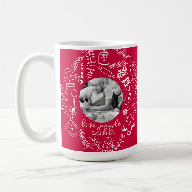 Christmas Red Photo Holiday Baking Family Recipe Coffee Mug (Left)