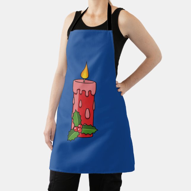 Christmas Red Pillar Candle with Holly Apron (Insitu)