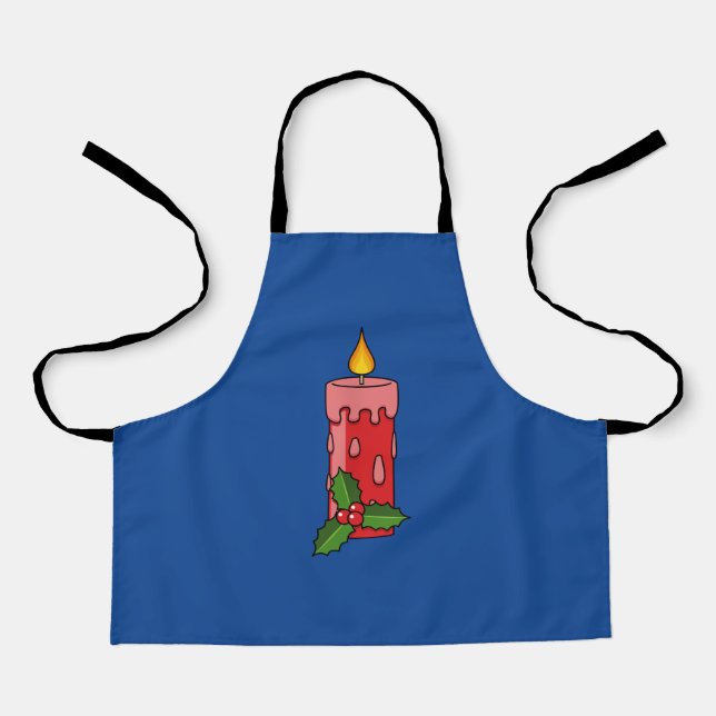 Christmas Red Pillar Candle with Holly Apron (Front)