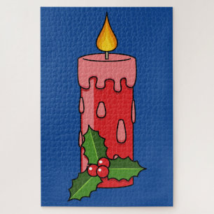 Christmas Red Pillar Candle with Holly Jigsaw Puzzle
