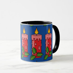 Christmas Red Pillar Candle with Holly Mug